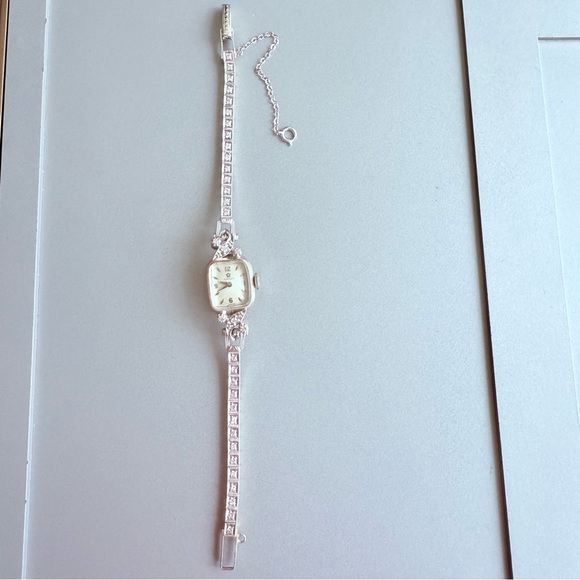 Vintage Omega Art Deco 14k White Gold Diamond Band Ladies Watch WORKING - Picture 9 of 17